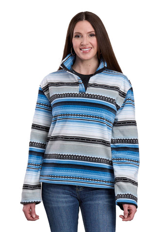 Roper Womens Horizontal Aztec Blue/Grey 100% Polyester Fleece Pullover