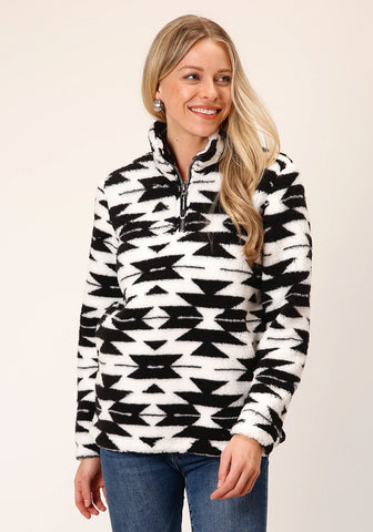 Roper Womens Fuzzy Polar Black/White 100% Polyester Fleece Jacket