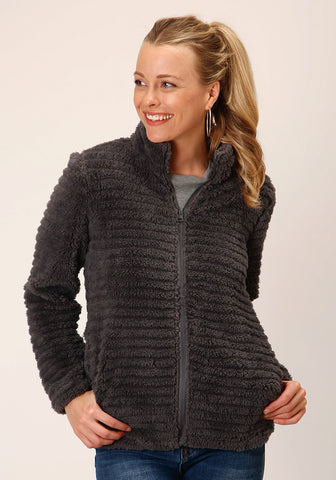 Roper Womens Faux Mink Grey 100% Polyester Fleece Jacket
