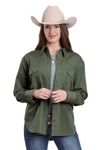 Roper Womens Pigment Dyed Shirt Loden Green 100% Cotton Cotton Jacket