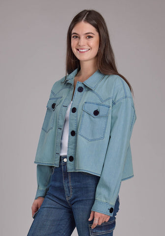 Roper Womens Elbow Patches Denim Light Blue 100% Cotton Cotton Jacket