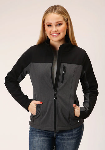 Roper Womens Zip Grey/Black Polyester Softshell Jacket