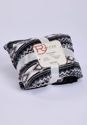 Roper Unisex Aztec Fleece 50x60in Black/Blue/White 100% Polyester Throw Blanket