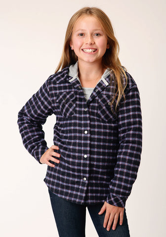 Roper Girls Thermal Lined Flannel Blue 100% Cotton Cotton Jacket