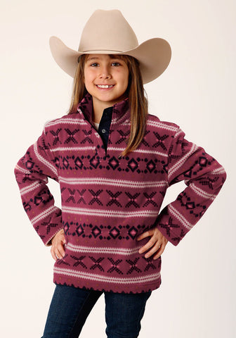 Roper Kids Girls Aztec Print Red Polyester Fleece Pullover