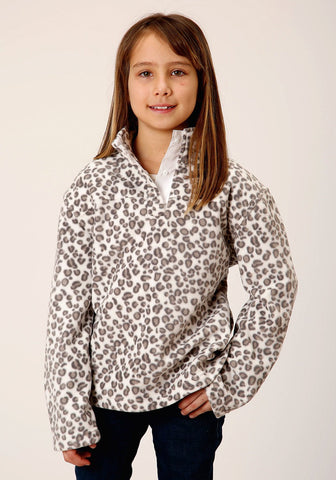 Roper Kids Girls Snow Leopard White Polyester Fleece Jacket