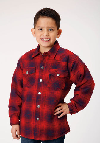 Roper Boys Sherpa Lined Plaid Red 100% Cotton L/S Shirt