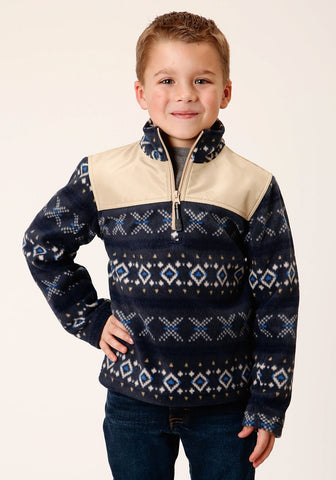 Roper Kids Boys Aztec Micro Blue Polyester Fleece Jacket