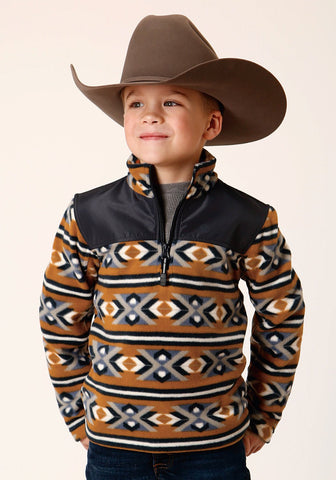Roper Kids Boys Aztec Micro Orange Polyester Fleece Jacket