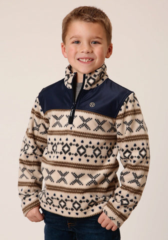 Roper Kids Boys Aztec Micro White Polyester Fleece Jacket