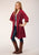 Roper Womens Short Sleeve Midi Red Rayon/Nylon Car digan Sweater