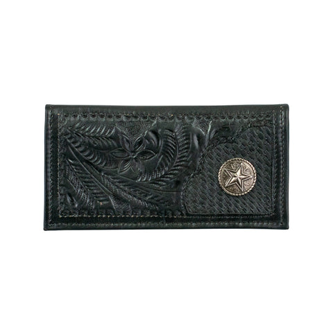 American West Mens Handcrafted Black Leather Bifold Wallet