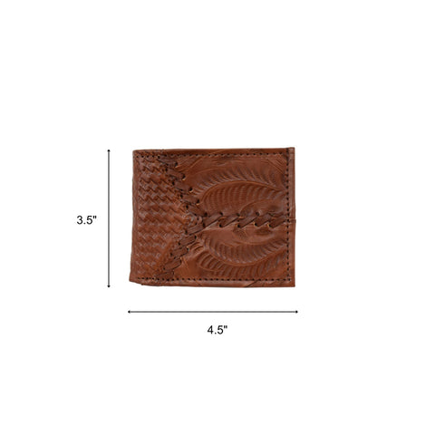 American West Mens Woven 4.5x3.5 Medium Brown Leather Rodeo Wallet