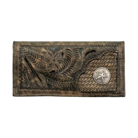 American West Mens Handcrafted Distressed Charcoal Brown Leather Bifold Wallet