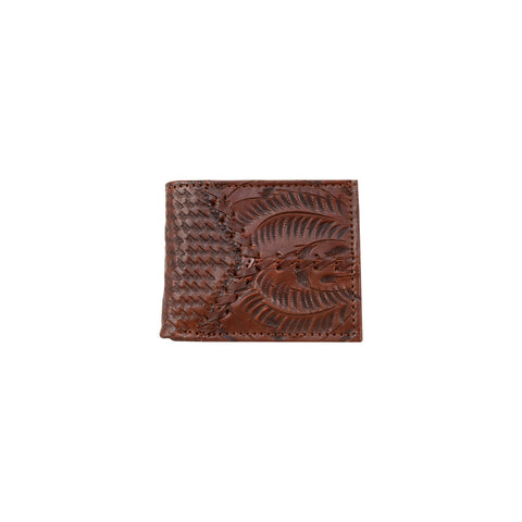 American West Mens Woven 4.5x3.5 Dark Brown Leather Rodeo Wallet