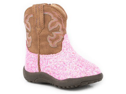 Roper Girls Glitter Sparkle Pink Faux Leather Cowboy Boots