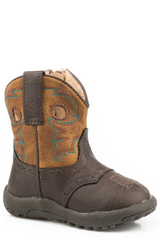 Roper Infant Boys Cowbabies Daniel Brown Faux Leather Cowboy Boots