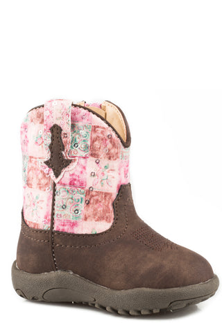 Roper Infant Girls Cowbabies Floral Shine Brown Faux Leather Cowboy Boots