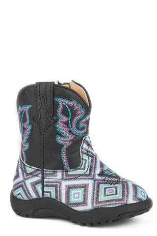 Roper Infant Girls Cowbabies Glitter Diamonds Purple Faux Leather Cowboy Boots