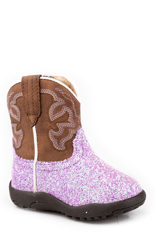 Roper Infant Girls Cowbabies Glitter Blast Lavender Faux Leather Cowboy Boots