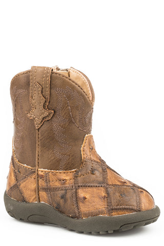 Roper Infant Boys Cowbabies Bird Blocks Tan/Brown Faux Leather Cowboy Boots