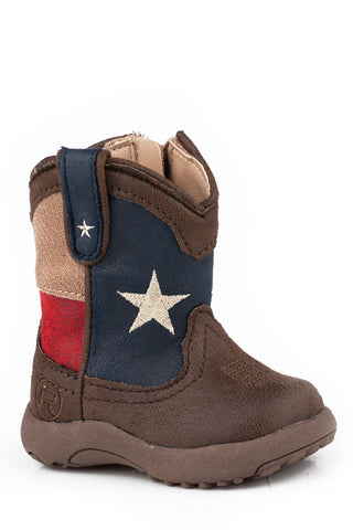 Roper Infant Girls Cowbabies Lone Star Brown Faux Leather Cowboy Boots