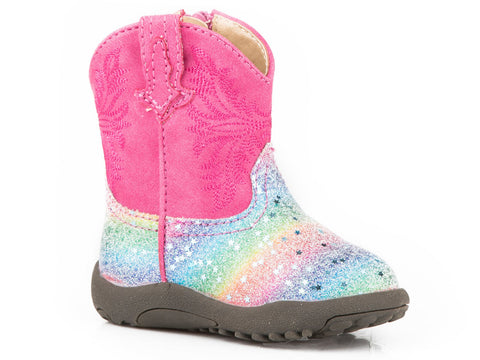 Roper Infant Girls Multi Faux Leather Glitter Rainbow Cowboy Boots 4
