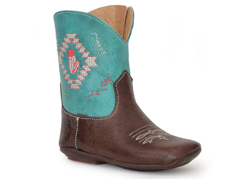 Roper Infant Girls Cowbabies Cactus Aztec Brown Leather Cowboy Boots