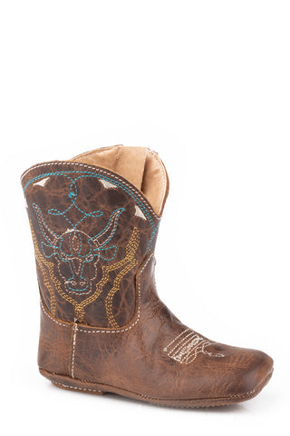 Roper Girls Cowbabies Bullheaded Brown Leather Cowboy Boots