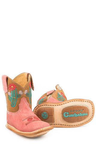 Roper Infant Girls Cowbabies Cactus Tan Leather Cowboy Boots