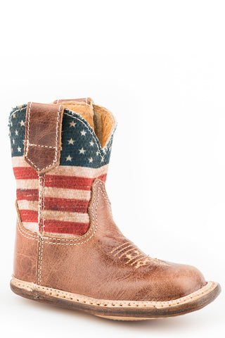 Roper Infant Boys Cowbabies American Flag Brown Leather Cowboy Boots