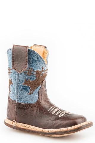 Roper Infant Boys Cowbabies Bullrider Brown/Blue Leather Cowboy Boots