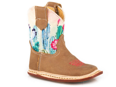 Roper Girls Cowbabies Cacti Tan Leather Cowboy Boots