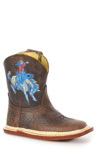 Roper Infant Boys Cowbabies Buckin Bronc 2 Brown Leather Cowboy Boots