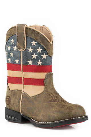 Roper Toddler Unisex Patriot Brown Multi Faux Leather Cowboy Boots