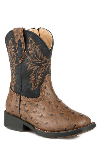 Roper Toddler Unisex Jed Brown/Black Faux Leather Cowboy Boots