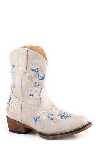 Roper Girls Riley Floral White Faux Leather Cowboy Boots