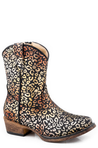 Roper Girls Riley Leopard Black Faux Leather Cowboy Boots