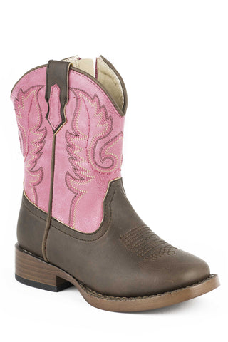 Roper Infant Girls Texsis Pink Faux Leather Cowboy Boots