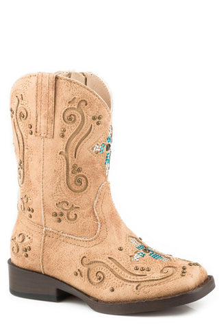 Roper Toddler Girls Faith Tan Faux Leather Cowboy Boots