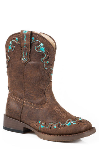 Roper Toddler Girls Hearts Brown Faux Leather Cowboy Boots