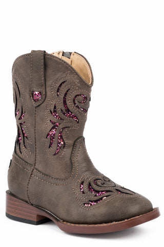 Roper Toddler Girls Glitter Breeze Brown Faux Leather Cowboy Boots
