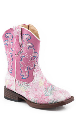 Roper Toddler Girls Glitter Floral Pink Faux Leather Cowboy Boots
