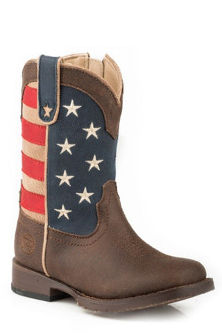 Roper Toddler Boys American Patriot Brown Faux Leather Cowboy Boots