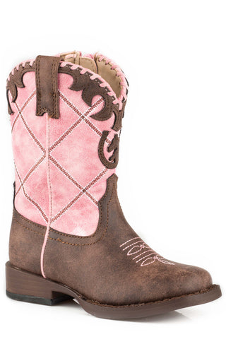 Roper Toddler Girls Lacy Pink Faux Leather Cowboy Boots