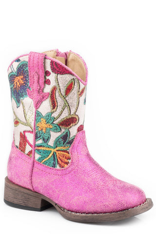 Roper Toddler Girls Metallic Pink Faux Leather Lily Cowboy Boots 6