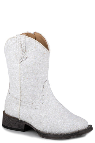 Roper Girls Glitter Galore White Faux Leather Cowboy Boots