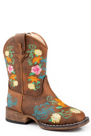 Roper Toddler Girls Bailey Floral Tan Faux Leather Cowboy Boots