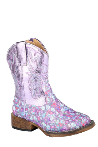 Roper Toddler Unisex Glitter Bloom Lavender Faux Leather Cowboy Boots