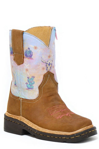 Roper Toddler Girls Desert Tan Leather Cowboy Boots